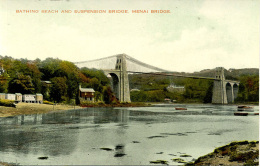 ANGLESEY - BATHING BEACH AND SUSPENSION BRIDGE, MENAI BRIDGE Ang76 - Anglesey