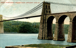 ANGLESEY - MENAI SUSPENSION 1905 BRIDGE FROM ANGLESEY SIDE Ang78 - Anglesey