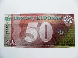 Uns Banknote From Lithuania 2008 50 Lt. Gift Voucher At The Bookstore Hologram Vaga - Lituanie