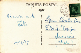 British Postal, Ufficio Postale Inglese In Marocco Su Post Card  Viagg. Per Livorno 1937 - Morocco Agencies / Tangier (...-1958)