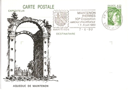 France 1980 - CP Sabine 1.10Fvert - Aqueduc De Maintenon (en Relief) - Flamme Amicale Philatélique Maintenon Pierres - AK Mit Aufdruck (vor 1995)