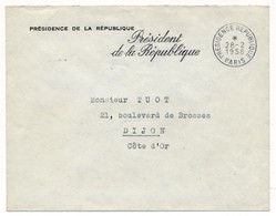 Enveloppe En-tête + OMEC "Présidence / Président De La République" - 28.2.1958 - Oblitérations Mécaniques (flammes)