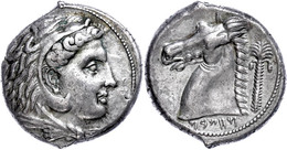 Karthager Auf Sizilien, Tetradrachme (16,65g), Ende 4. Jhdt. V. Chr.. Av: Herakleskopf Mit Löwenfell Nach Rechts. Rev: P - Sicily