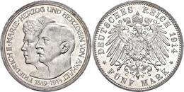 5 Mark, 1914, Friedrich II., Auf Die Silberne Hochzeit, Kl. Rf., Vz., Katalog: J. 25 Vz - Other & Unclassified