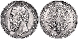 5 Mark, 1888, Friedrich I., Wz. Rf., Vz., Katalog: J. 27 Vz - Other & Unclassified