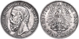 5 Mark, 1888, Friedrich I., Wz. Rf., Vz., Katalog: J. 27 Vz - Autres & Non Classés