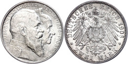 2 Mark, 1906, Friedrich I., Zur Goldenen Hochzeit, Kl. Rf., Vz., Katalog: J. 35 Vz - Altri & Non Classificati