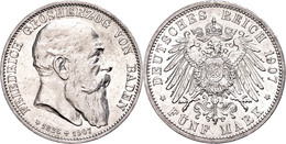 5 Mark, 1907, Friedrich I., Auf Seinen Tod, Kl. Rf., Vz., Katalog: J. 37 Vz - Other & Unclassified