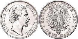 2 Mark, 1880, Ludwig II., Feld Auf Avers Bei 7 Uhr Leicht Bearbeitet, Wz. Rf., Ss-vz., Katalog: J. 41 Ss-vz - Other & Unclassified