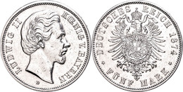 5 Mark, 1874, Ludwig II., Wz. Rf., Ss-vz., Katalog: J. 42 Ss-vz - Other & Unclassified