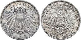 3 Mark, 1908, Kl. Rf., Vz., Katalog: J. 82 Vz - Lubeck