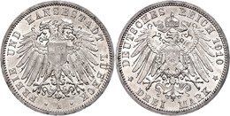 3 Mark, 1910, Kl. Rf., Ss-vz., Katalog: J. 82 Ss-vz - Lübeck