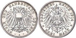 3 Mark, 1914, Wz. Rf., Vz., Katalog: J. 82 Vz - Lübeck