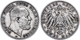 2 Mark, 1891, Nicolaus Friedrich Peter, Kl. Rf., Ss., Katalog: J. 93 Ss - Altri & Non Classificati