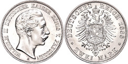 2 Mark, 1888, Wilhelm II., Wz. Rf., Avers Vz, Revers Vz-st., Katalog: J. 100 - Other & Unclassified