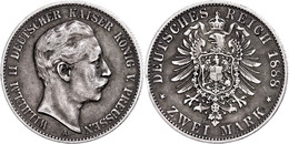 2 Mark, 1888, Wilhelm II., Wz. Rf., Ss., Katalog: J. 100 Ss - Altri & Non Classificati