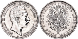 5 Mark, 1888, Wilhelm II., Kl. Rf., F. Vz., Katalog: J. 101 - Altri & Non Classificati