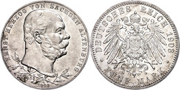 5 Mark, 1903, Ernst I., Zum 50jährigen Regierungsjubiläum, Kl. Rf., Kratzer Auf Dem Avers, Ss-vz., Katalog: J. 144 Ss-vz - Other & Unclassified