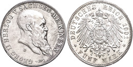 5 Mark, 1901, Georg II., Zum 75. Geburtstag, Kl. Rf., Vz-st., Katalog: J. 150 Vz-st - Other & Unclassified