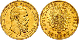 20 Mark, 1888, Friedrich III., Kl. Kr. Und Rf., Ss-vz., Katalog: J. 248 Ss-vz - Altri & Non Classificati