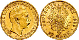 20 Mark, 1889, Wilhelm II., Kleine Randfehler, Ss., Katalog: J. 250 Ss - Altri & Non Classificati