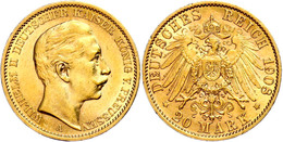 20 Mark, 1908, Wilhelm II., Kl. Rf., Ss+., Katalog: J. 252 - Altri & Non Classificati