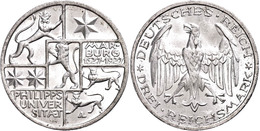 3 Reichsmark, 1927, Marburg, Wz. Kr. Und Rf., F. St., Katalog: J. 330 - Altri & Non Classificati
