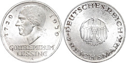 3 Reichsmark, 1929, A, Lessing, Kl. Rf., Vz-st., Katalog: J. 335 Vz-st - Altri & Non Classificati