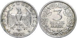 3 Reichsmark, 1931, Mzz A, Ss-vz., Katalog: J. 349 Ss-vz - Altri & Non Classificati