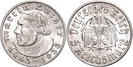 5 Reichsmark, 1933, G, Luther, Wz. Rf., Vz-st., Katalog: 353 Vz-st - Altri & Non Classificati