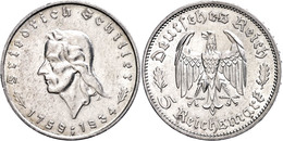 5 Reichsmark, 1934, Friedrich Von Schiller, Vz., Katalog: J. 359 Vz - Autres & Non Classés