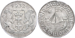 Danzig, 2 Gulden, 1932, Kogge, In Slab Der PCGS Mit Der Bewertung AU55, Vz., Katalog: J. D 16 Vz - Andere & Zonder Classificatie