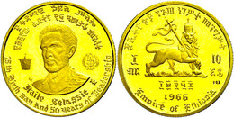 10 Dollars, Gold, 1966, Haile Selassie I., Auf Das 50jährige Regierungsjubiläum Und Auf Seinen 75. Geburtstag, KM 38, Fb - Ethiopia