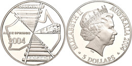 5 Dollars, 2004, Eisenbahnstrecke Von Adelaide Nach Darwin, KM 729, Schön 795, Im Etui Mit OVP Und Zertifikat, Angelaufe - Andere & Zonder Classificatie