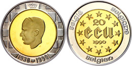 20 ECU, Bimetall, 1990, 60. Geburtstag Von König Baudouin, 833er Silber 3,59 G, 900er Gold 6,91 G, KM 177, Schön 155, Be - Andere & Zonder Classificatie
