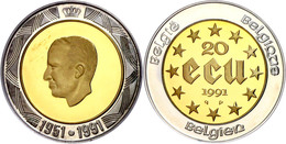 20 ECU, Bimetall, 1991, 40. Jahrestag Der Thronbesteigung Von König Baudouin, 833er Silber 3,59 G, 900er Gold 6,91 G, KM - Altri & Non Classificati