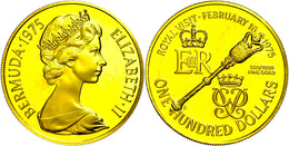 100 Dollars, Gold, 1975, Auf Den Besuch Von Königin Elisabeth II., Fb. 2, Mit Zertifikat In Schatulle, PP.  PP - Non Classés