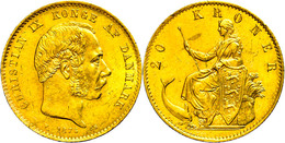 20 Kronen, Gold, 1876, Christian IX., Fb. 295, Kl. Kratzer, Kl. Rf., Ss-vz.  Ss-vz - Dänemark