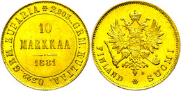 10 Markkaa, Gold, 1881, Alexander III., Fb. 5, Vz.  Vz - Finland