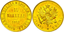10 Markkaa, Gold, 1882, Prägungen Des Zaren Alexander III. Für Finnland, 2,89 G Fein, Fb. 5, Vz.  Vz - Finlandia