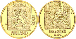 1 Markka, Gold, 2001, Abschied Von Der Finnischen Mark, 6,48 G Fein, Fb. 14, In Kapsel, In Originalausgabeschatulle Der  - Finland