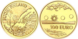 100 Euro, Gold, 2002, Lappland, 7,77 G Fein, Fb. 15, In Kapsel, In Originalausgabeschatulle Der Mint Of Finland, Mit Zer - Finnland