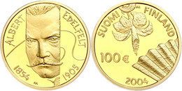 100 Euro, Gold, 2004, 150. Geburtstag Von Albert Edelfelt, 7,77 G Fein, Fb. 17, In Kapsel, In Originalausgabeschatulle D - Finlandia