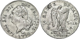 30 Sols, 1792, A (Paris), Louis XVI., Revers Justiert, Ss.  Ss - Other & Unclassified