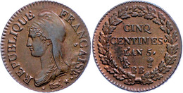 5 Centimes, L'AN 5 (1796/1797), Straßburg, KM 640.4, Ss-vz.  Ss-vz - Altri & Non Classificati