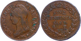 5 Centimes, L'AN 7 (1796/1797), Straßburg, KM 640.4, Ss.  Ss - Other & Unclassified