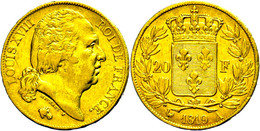 20 Francs, Gold, 1819, Louis XVIII., A (Paris), Fb. 525, Wz. Rf., Ss.  Ss - Other & Unclassified