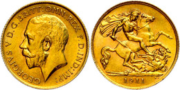 1/2 Sovereign, 1911, George V., 3,65 G Fein, Fb. 405, Vz.  Vz - Sonstige & Ohne Zuordnung