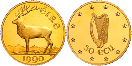 50 ECU, Gold, 1990, Irische Präsidentschaft Im Europäischen Rat, 916er Gold, 15 G, Schön C26, Berührte PP. - Irlanda