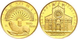 50 000 Lire, Gold, 1999, 800 Jahre Dom Zu Modena, 6,75 G Fein, Fb. 1537, In Kapsel, In Ausgabeschatulle Des Ministero De - Sonstige & Ohne Zuordnung